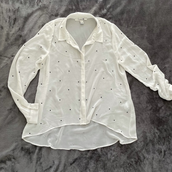 Forever 21 Sheer high low white button down - Picture 2 of 2